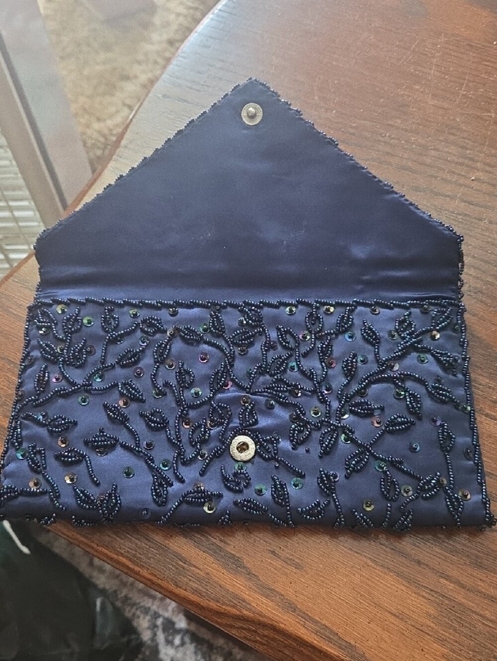 Embroidered Beaded Navy Evening Clutch - Picture 3 of 4